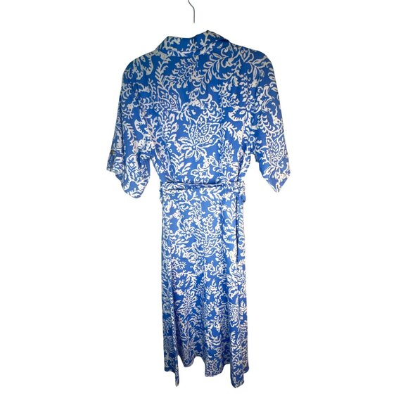 ZARA Large Blue & White Floral Belted Button-Down Midi Dress L Linen Blend Moroc - Picture 3 of 16
